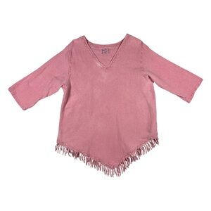Vintage Sea Breeze Fringe Hem Boho Tunic Top XL Pink Made in USA